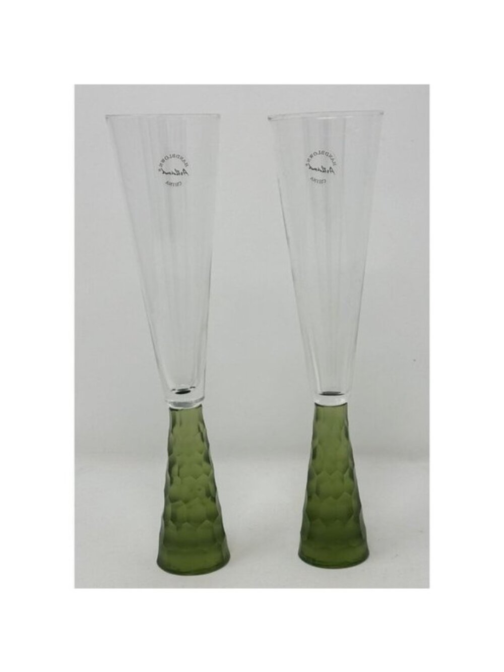 ARTLAND PRESCOTT Crystal Champagne Flutes Handblown Honeycomb GREEN Set of 2 - Picture 3 of 11